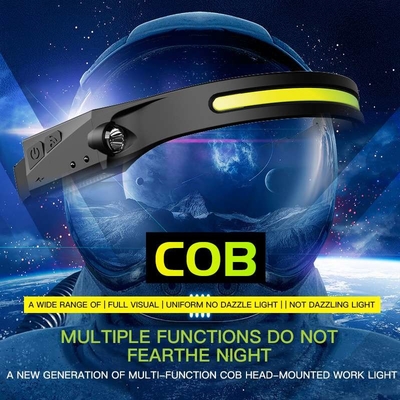 ABS Rubber COB XPE 350 lumen Rechargeable Motion Sensor Running Camping Hiking Headlight